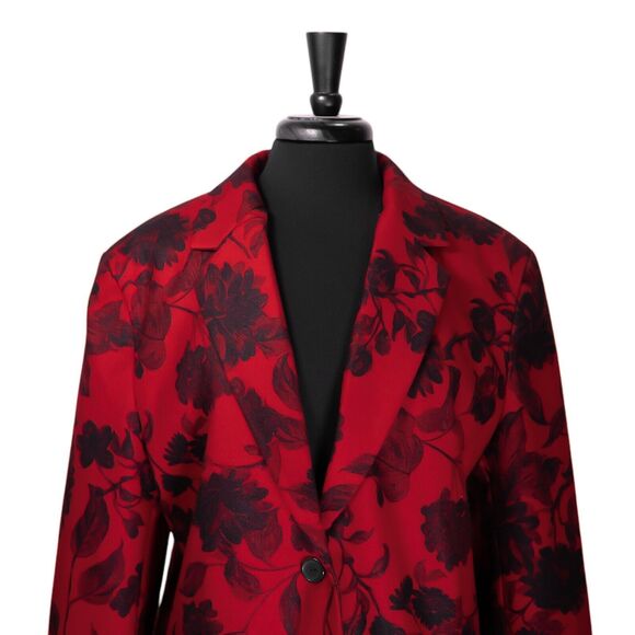 ASOS Design Women's Blazer Red Black Floral Two Button Oversized Suit Jacket 14 - Picture 5 of 9